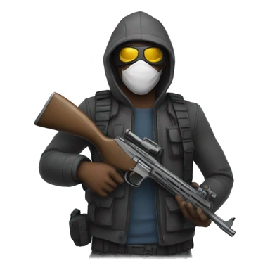 A man holding a gun with a mask on sticker