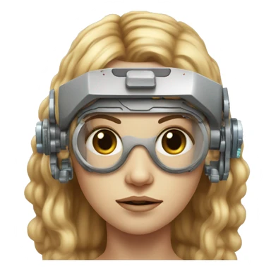 female cyborg head, fair skin, Brown long hair with blonde steaks, space age goggles and circuits sticker