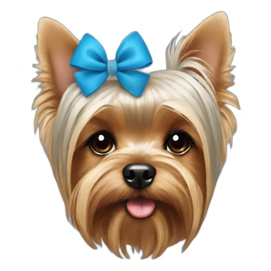 Yorkshire terrier point ears down and blue bow sticker