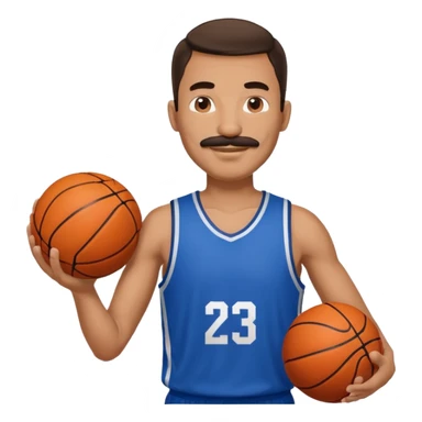 bold man basketball player blue jersey with mustache holding basket ball sticker