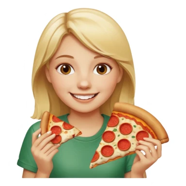 Blonde girl eating pizza smiling sticker