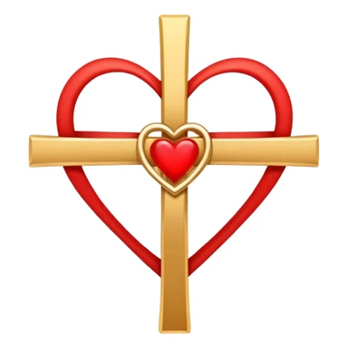 Two red  heart outlines  entwined with a simple gold cross  sticker