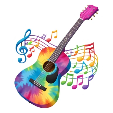 Tie-dye guitar with music notes around it sticker