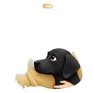 Long hair blonde girl cuddling with black  Labrador dog emoji sticker