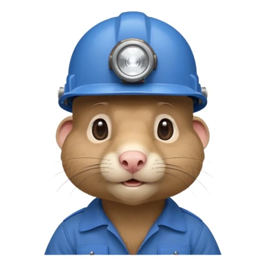 a mole rat, blue helmet, headlamp, BROWN worker cloth sticker