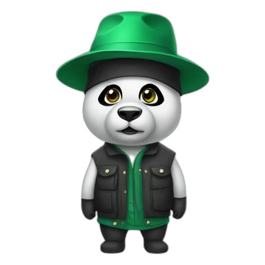Panda with a dark green bucket hat sticker