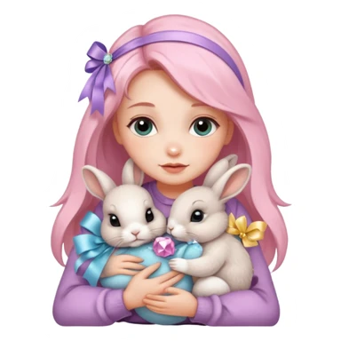 woman hugging baby rabbits with ribbons and crystals sticker