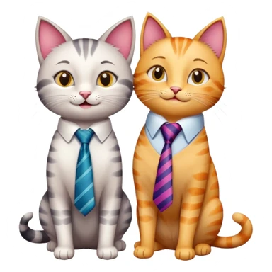 happy girl cat with eyelashes wearing a colorful necktie and happy boy cat wearing a professional necktie standing together and holding paws, both with loving expressions sticker