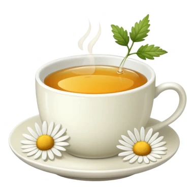 Te de manzanilla - taza blanca con una hoja a un lado del plato- No dentro sticker