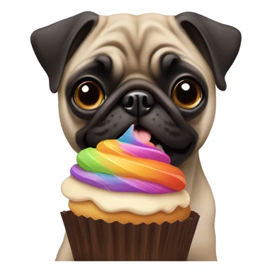 black and brown pug eating a cupcake sticker