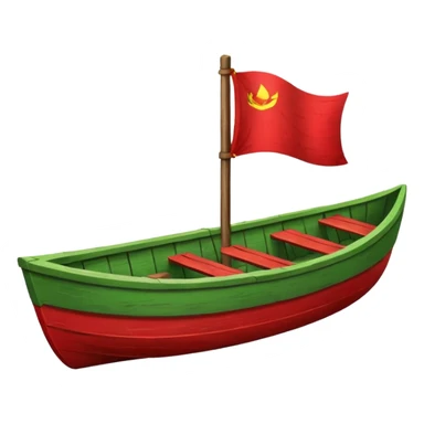 green boat in cartoon having a small place to live and a small red flag on it sticker