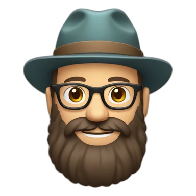 happy smile gardener face long dark beard and bald dark hair round glasses brown eyes and a hat sticker