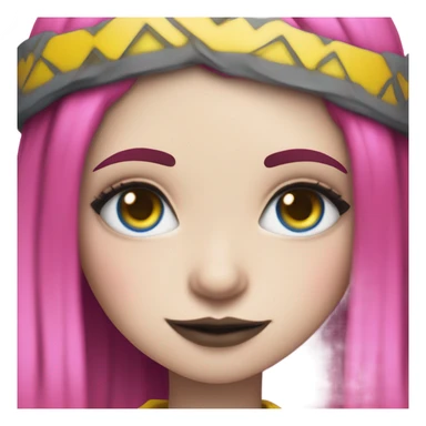 Blue eyed long eye lashes blonde  pale hime gyaru girl, hot pink and yellow split-dyed hair, nose ring, elf ears, dark makeup, punk clothes sticker