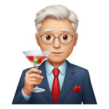 older businessman with red face holding martini glass, disheveled appearance sticker