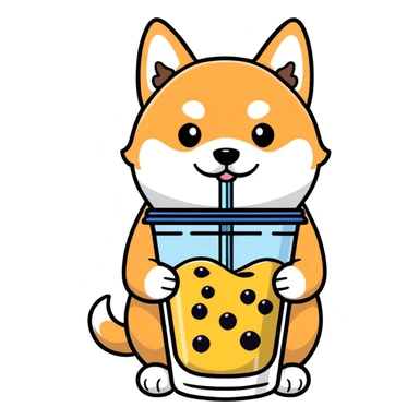Shiba inu drinking boba sticker