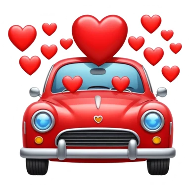 red car with hearts and animated vibration effects, apple style emoji sticker