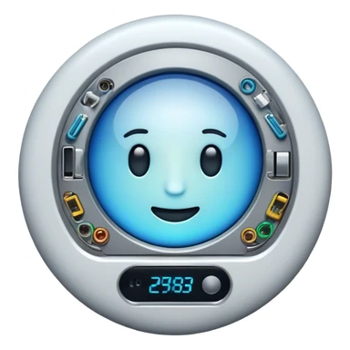 An emoji representing electronics: a round face with stylized details of electronic devices. On its surface or around it, there should be elements such as a smartphone, laptop, refrigerator, TV, wires, and microchips. The style should be modern, with a technological neon or metallic tint. sticker
