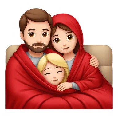 Man and woman cuddling under a red blanket on a couch sticker