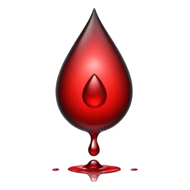 single blood drop emoji sculpted from dark liquid metal, glossy surface, dramatic reflections, futuristic minimal 3D style, isolated on white sticker