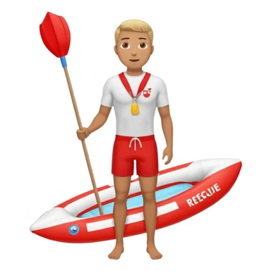 Male lifeguard – red shorts, whistle around neck, holding rescue float, full body sticker