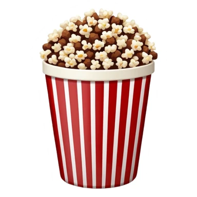 Chocolate popcorn in a paper jar with red and white vertical lineso sticker