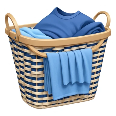 white LAUNDRY BASKET WITH FOLDED blue CLOTHES sticker