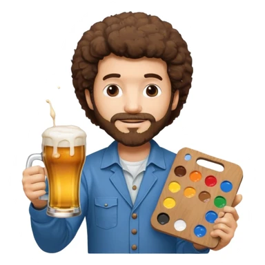 BOB ROSS HOLDING A PAINT PALETTE add a beer sticker