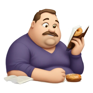fat man eating donuts whilst reading a weightloss book sticker