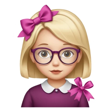 little girl with ribbon hairclip, wearing glasses sticker