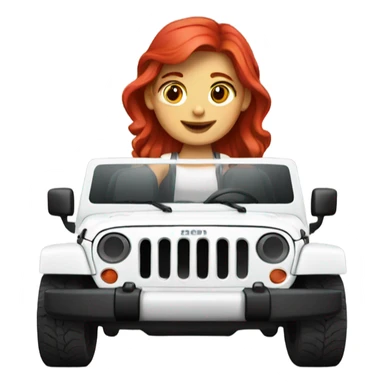 White Jeep with a red headed girl driving sticker