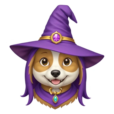 dhiba dog wear purple wicth hat sticker