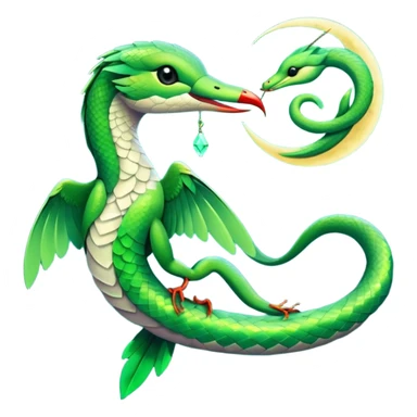 Full mystical moon with a beautiful green snake and a hummingbird  sticker