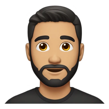 25 year old Hispanic man with a beard and thick eyebrows light skin, black shirt and side fades and a comb over with very dark brown eyes sticker