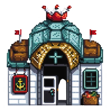 Krusty Krab restaurant from SpongeBob, anchor-shaped fast food building sticker