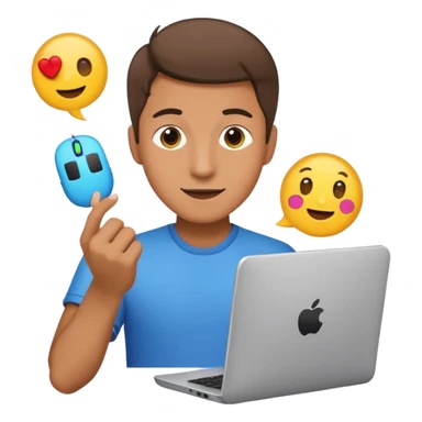 a guy shooting while holding a computer mouse and emojies coming out of that curser sticker