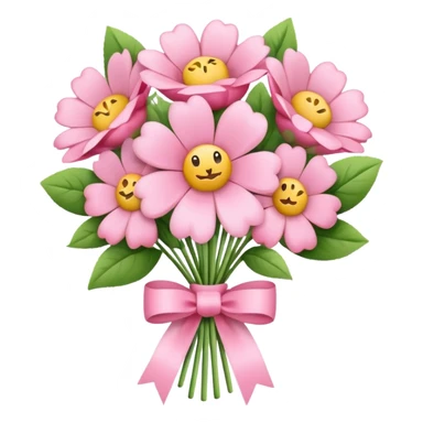 pastel pink flower bouquet tied with a ribbon, iOS Apple emoji style sticker