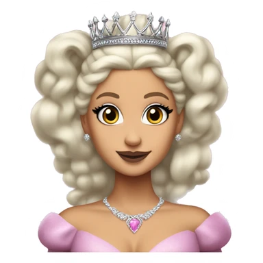 ariana grande as Galinda wicked movie, blond hair big fluffy pink dress silver crown sticker