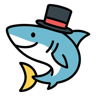 color outline icon of a shark wearing a top hat sticker