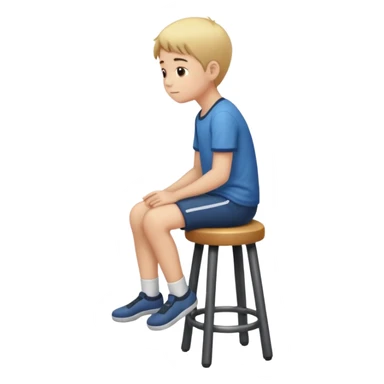 a boy is sitting on a stool seeing whole body on left side sticker