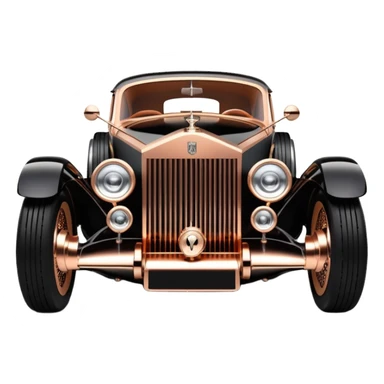 Dark black Bare bones streamlined sporty (stripped down) hot rodded engine rose gold sports car 1932 Rolls Royce Woody futuristic electric spaceship plasma neon glowing motors and lightening dynamos with wide racing wheels that are held strong by advanced suspension and steering sticker