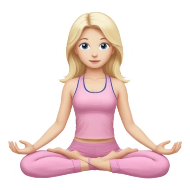 Long haired blonde with dark blue eyes yoga girl light pink clothes n sticker