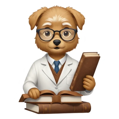 Wise grif with glasses, wearing a lab coat, perched on a stack of books. sticker