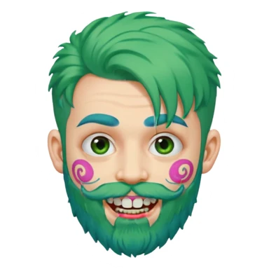 very colorful puffy green haired man just beard  no mustache made out of candy wearing teeth-braces and excessive face tattoos just face  sticker