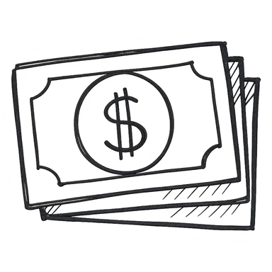 money icon, hand drawn style, sketchy black outlines, no fill, playful sticker