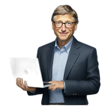 Bill gates holding laptop sticker