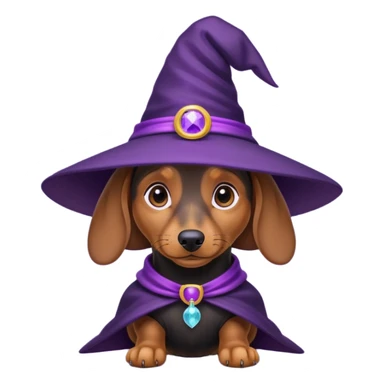 Dachshund dog wear purple wicth hat sticker