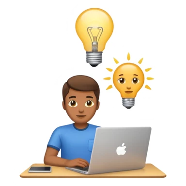 programmer emoji with laptop, with a thought bubble containing a lightbulb sticker