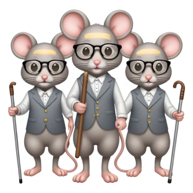 3 mice with glasses in walking w canes sticker