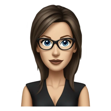 Hyper Realistic photo Kate Beckinsale blue eyes wearing glasses in a business meeting black dress sticker
