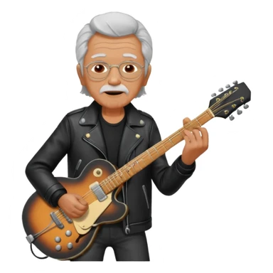 guitar rock player, elderly head, black jacket sticker